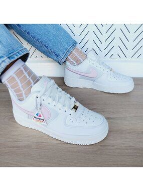 ⭐Nike Air Force 1 07 Women Shoes 7.5 White Pink Leather Retro Sneaker DQ0826-100
